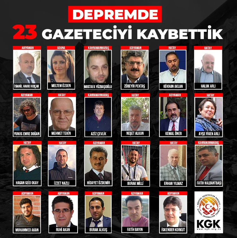 Depremde ölen gazeteci sayısı 23’e yükseldi