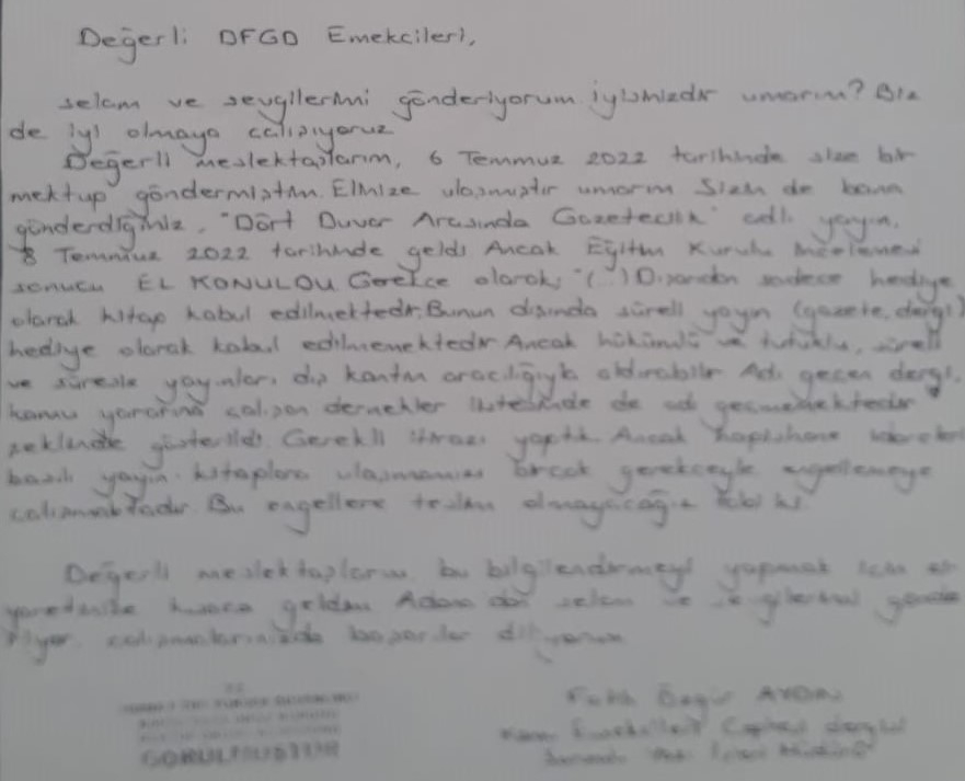 Tutuklu gazetecilere gönderdiğimiz rapora el konuldu