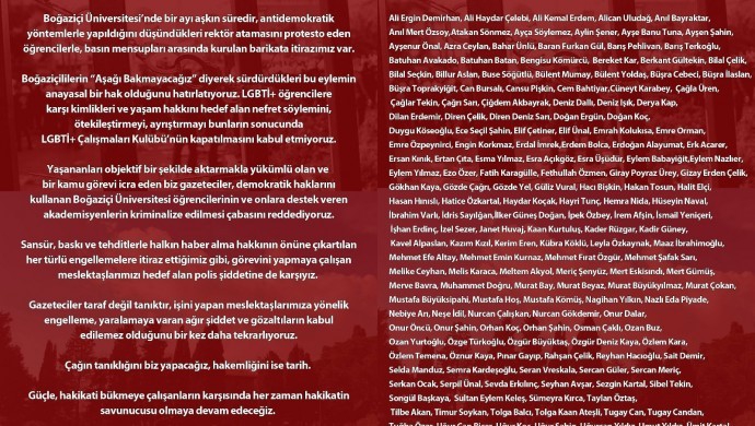 Gazetecilerden Boğaziçi’ne destek metni