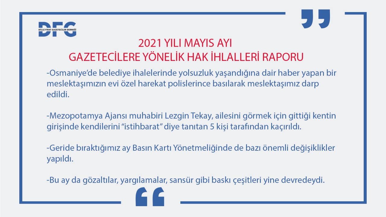 2021 YILI MAYIS AYI GAZETECİLERE YÖNELİK HAK İHLALLERİ RAPORU