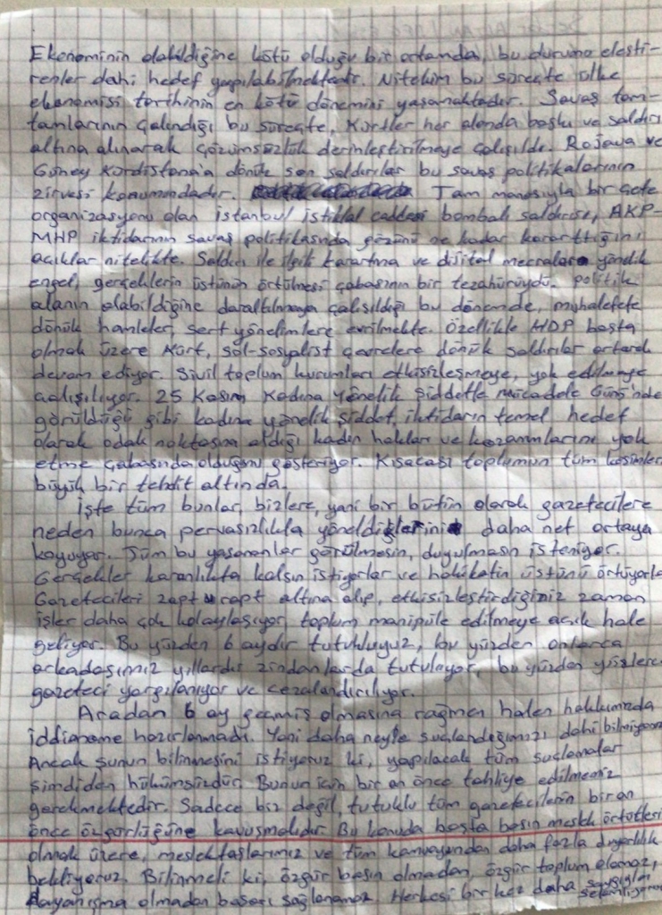 Serdar Altan'ın mektubu
