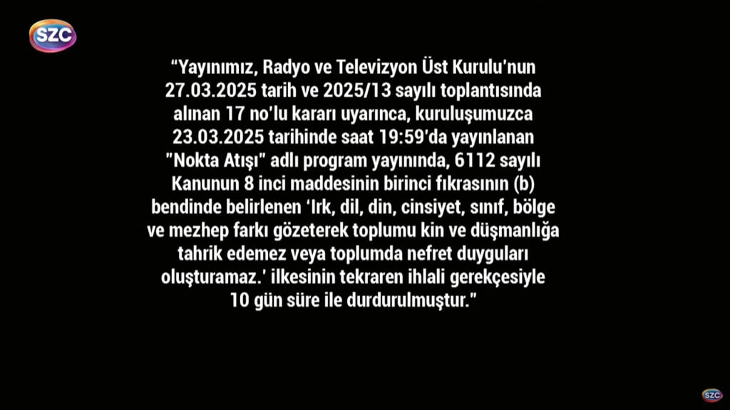 Sözcü TV, 10 gün süreyle karartıldı